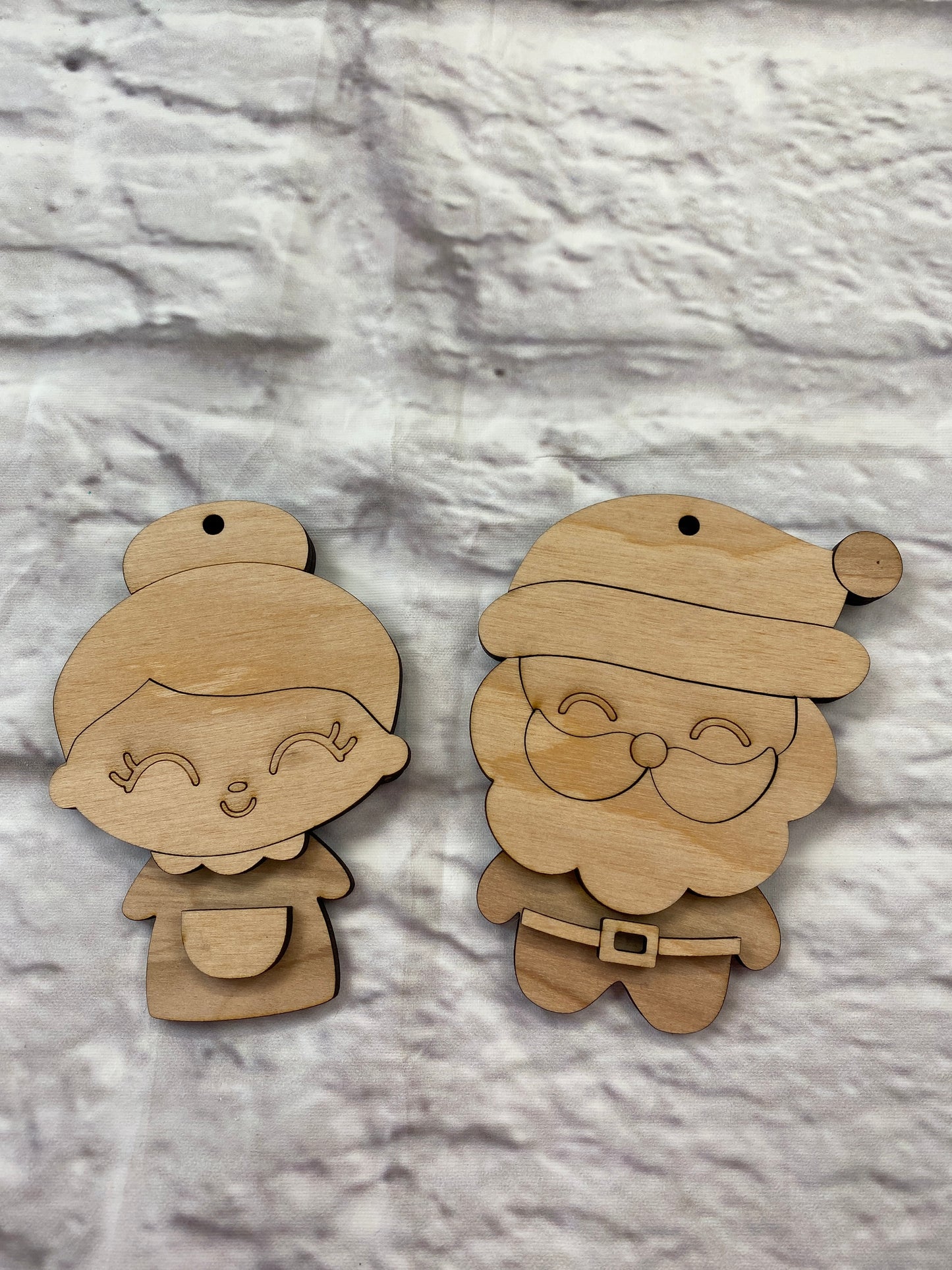 Mr and Mrs Santa Claus Christmas Ornaments  Laser Cut / Engraved Wooden Blank Ornament