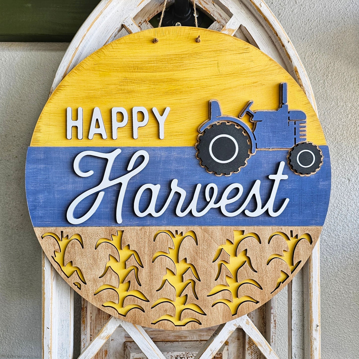 Happy Harvest Collection Door Hanger Kit, Fall Farmhouse Tractor Front Door Wreath, Fall Home Decor Collection