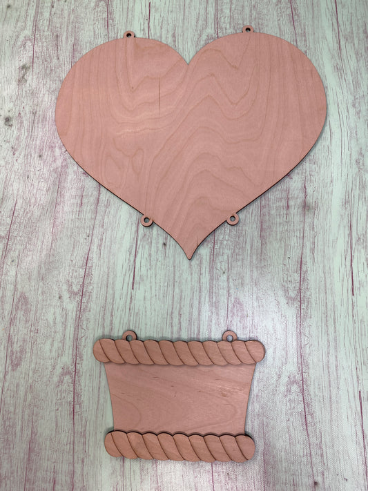 Hot Air Balloon Door Hanger Laser Cut Blank for DIY Project, Heart Shape Hot Air Balloon Party Decor Front Door Wreath