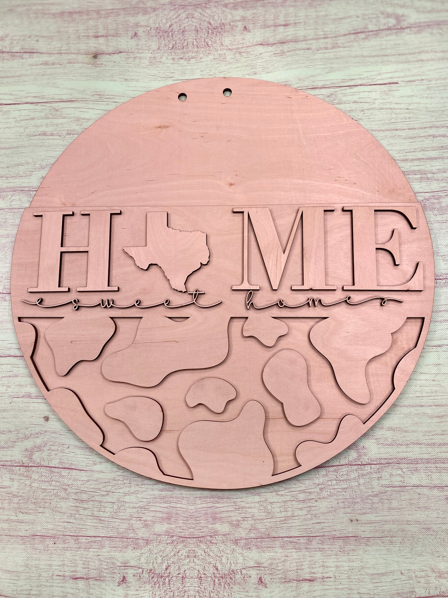 DIY Laser-Cut Cow Print Door Hanger Kit - "Home Sweet Home" with State Shape Accent