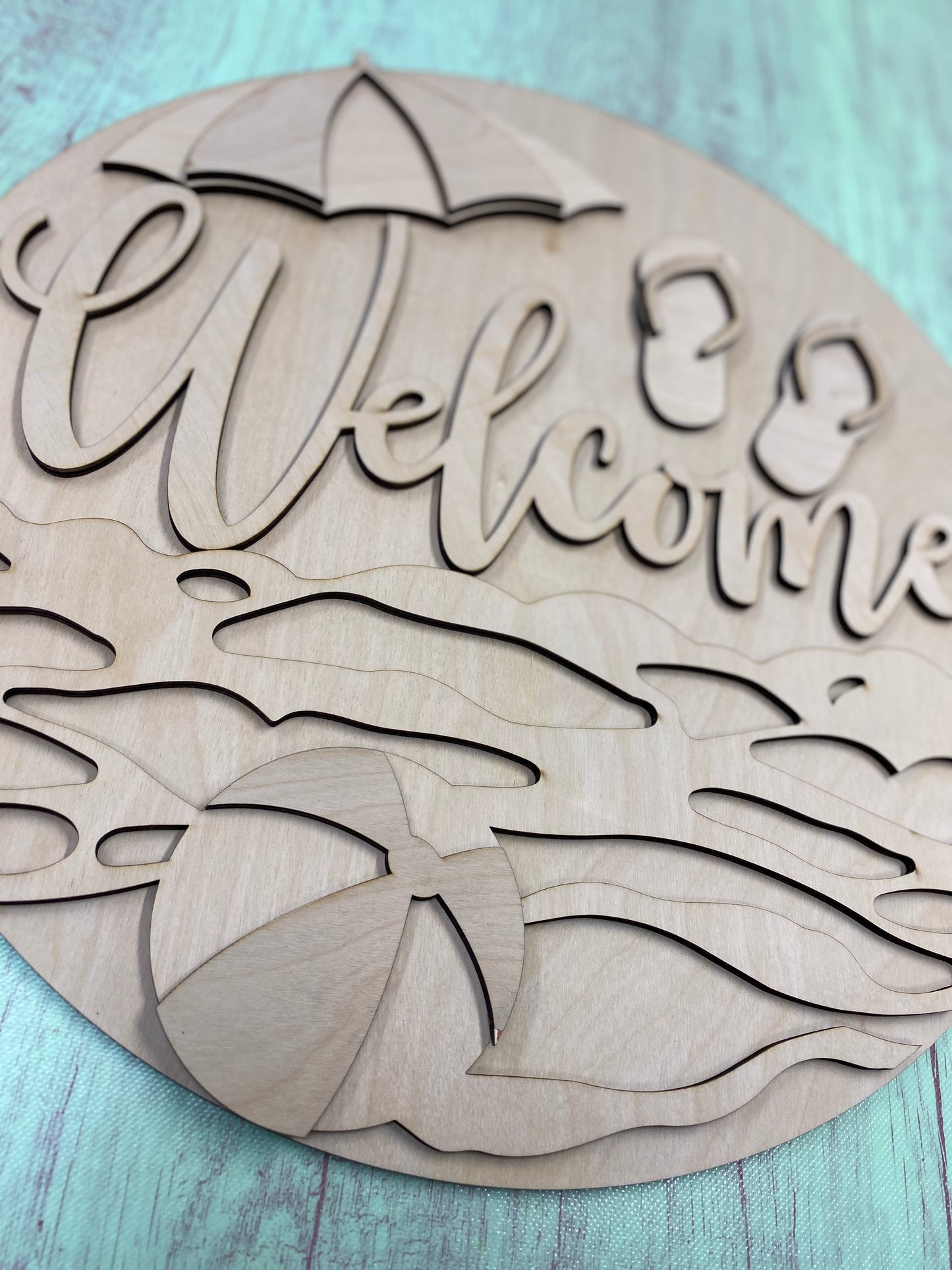 Beach Scene Welcome Door Hanger Kit - Summer Fun Sign DIY Laser-Cut Door Hanger Kit