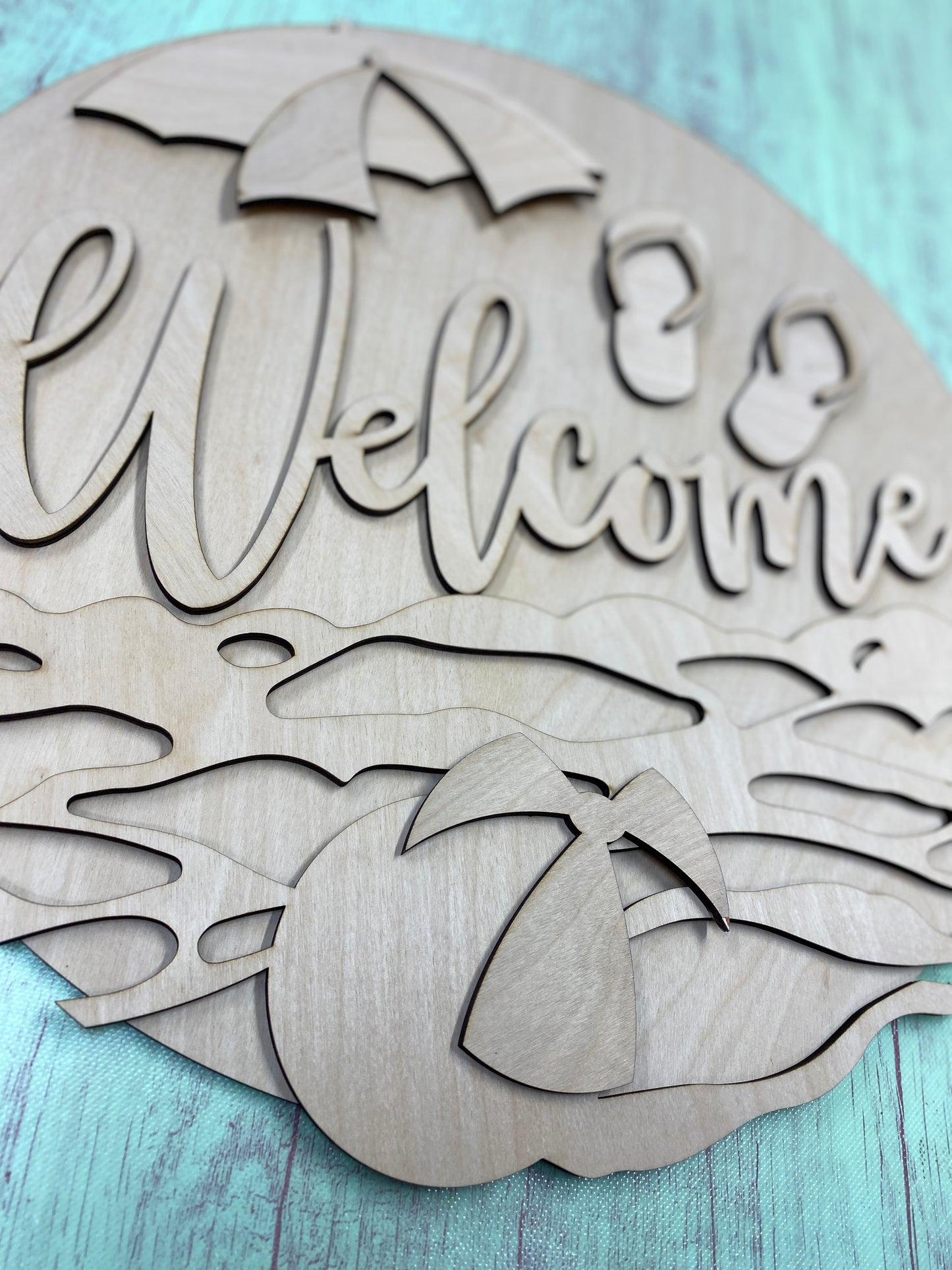 Beach Scene Welcome Door Hanger Kit - Summer Fun Sign DIY Laser-Cut Door Hanger Kit