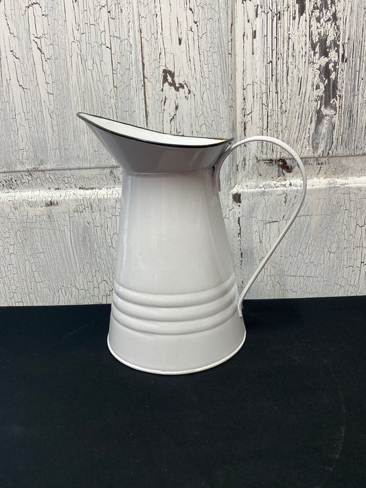 White metal enamel look pitcher NEW