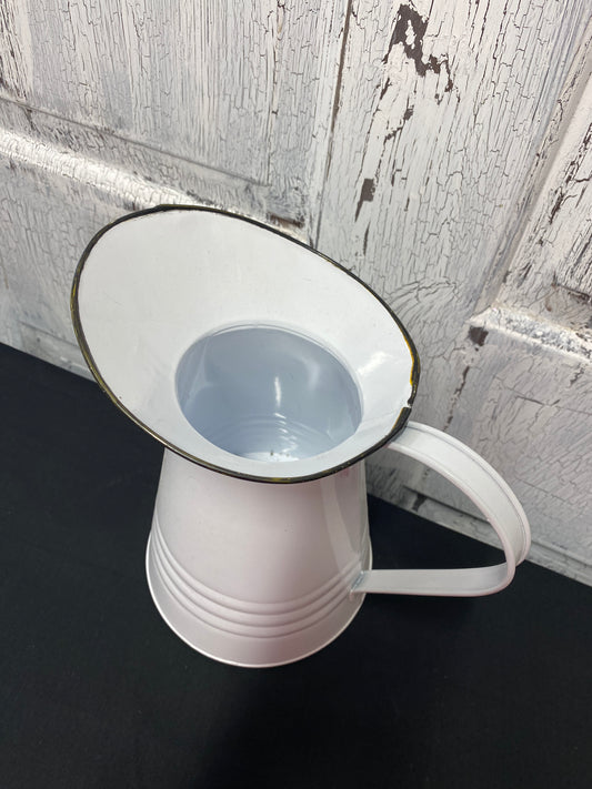 White metal enamel look pitcher NEW