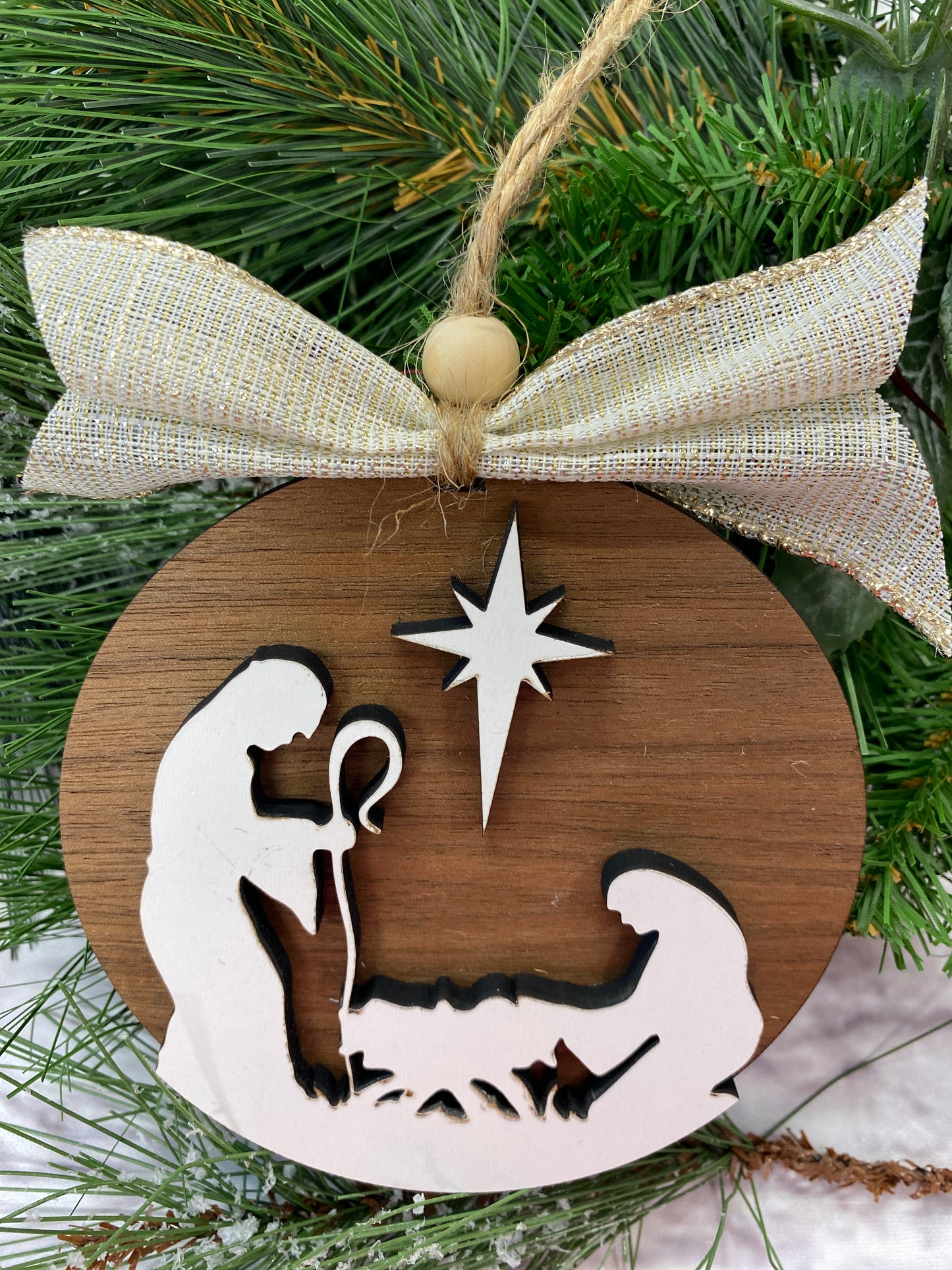 Nativity Christmas Ornaments , Joseph, Mary and Baby Jesus Manger Gift Tag