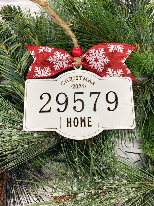 Personalized Zip Code Location Christmas Ornament, Custom Engraved Whiteboard Gift Tag, Unique Holiday Tree Decorations