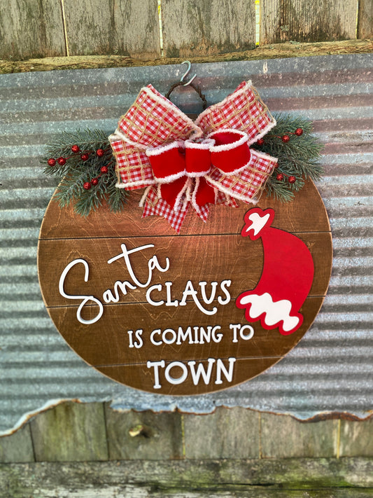 Santa Claus is Coming to Town Christmas Front Door Wreath, Door Hanger, DIY Kit or Ready to Hang (Copy)