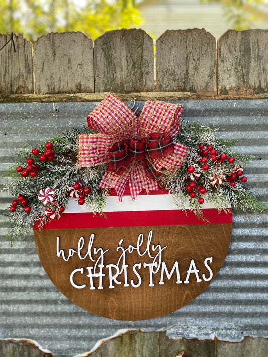 Holly Jolly Christmas Front Door Wreath, Door Hanger, DIY Kit or Ready to Hang