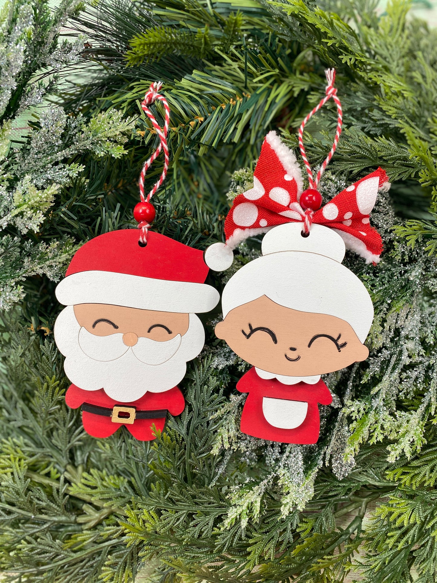 Mr and Mrs Santa Claus Christmas Ornaments  Laser Cut / Engraved Wooden Blank Ornament