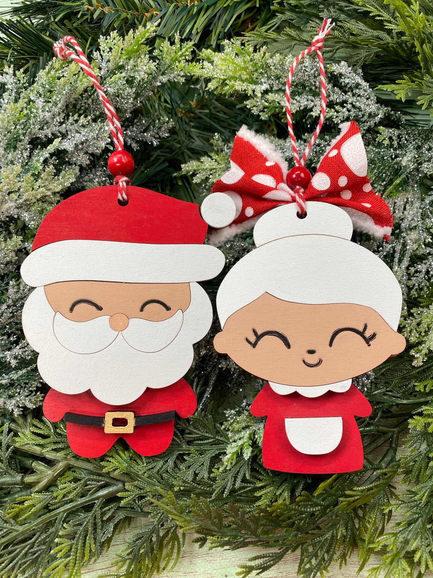 Mr and Mrs Santa Claus Christmas Ornaments  Laser Cut / Engraved Wooden Blank Ornament