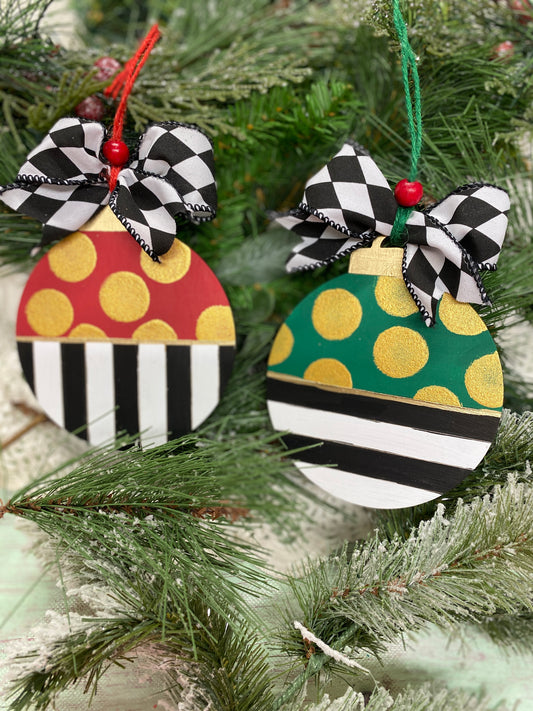 Christmas Ornaments Striped or Checked / Laser Cut / Wooden Blank Ornament