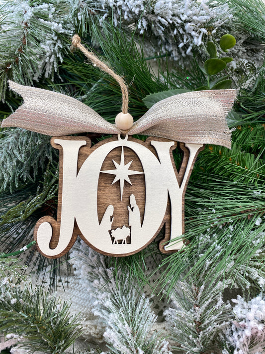 Joy Nativity Scene Christmas Ornaments  Laser Cut / Engraved Wooden Blank Ornament