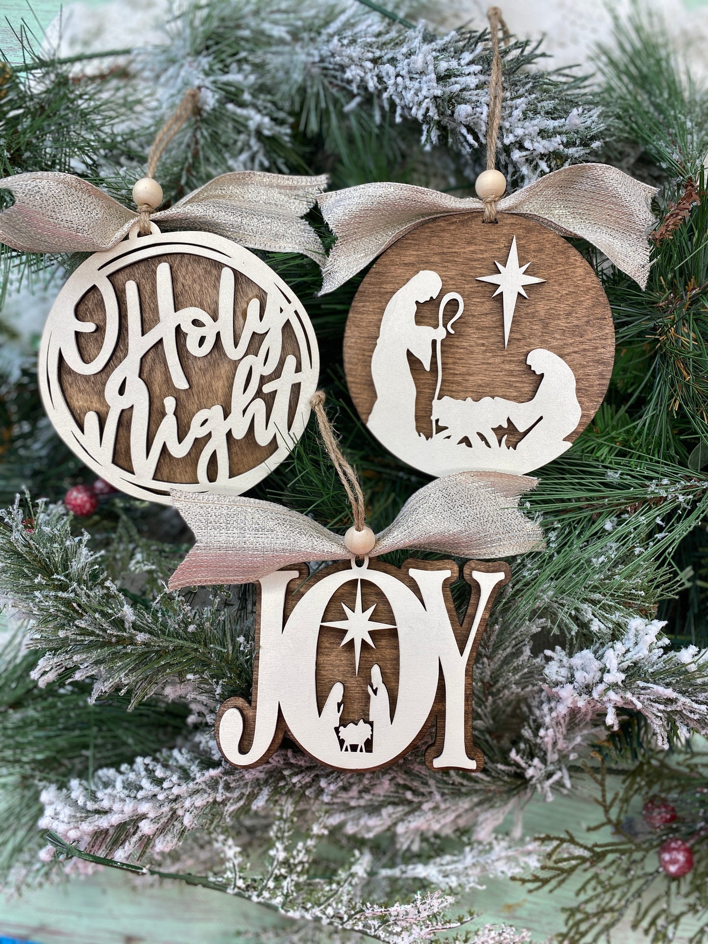 Joy Nativity Scene Christmas Ornaments  Laser Cut / Engraved Wooden Blank Ornament