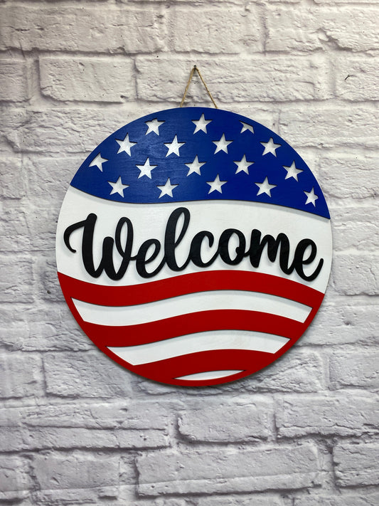 Patriotic Welcome Door Hanger (Smaller Version) Stars and Wavy Stripes Laser Cut Door Hanger / Blanks for DIY Project