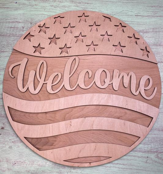 Patriotic Welcome Door Hanger Stars and Wavy Stripes Laser Cut Door Hanger / Blanks for DIY Project