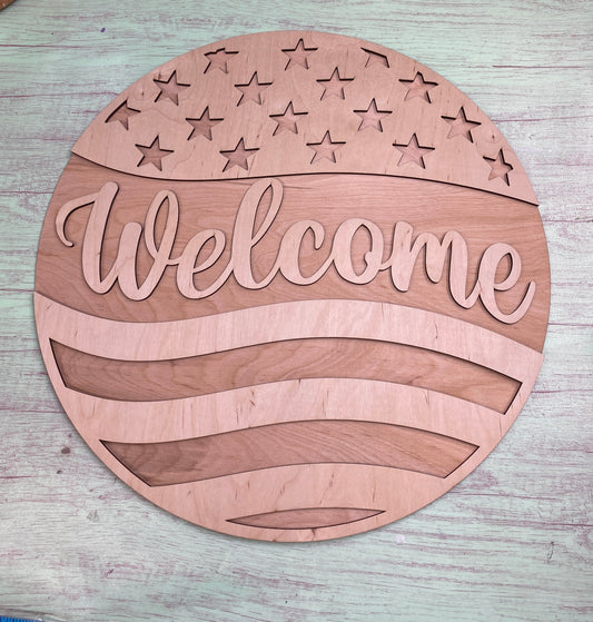 Patriotic Welcome Door Hanger (Smaller Version) Stars and Wavy Stripes Laser Cut Door Hanger / Blanks for DIY Project