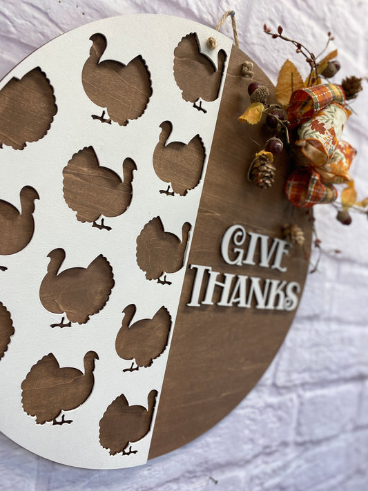 Give Thanks Turkey Theme Door Hanger