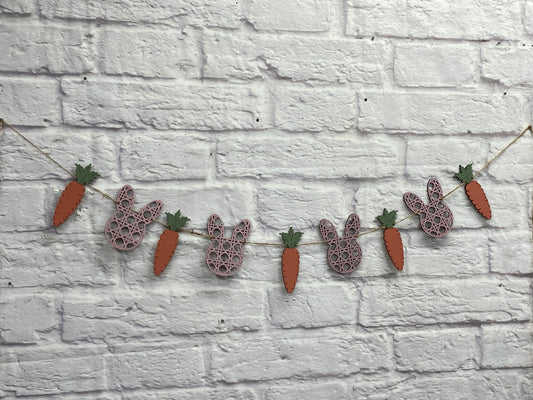 Easter Garland / Banner Rattan Cut Bunnies and Carrots Laser Cut Blank for DIY Project