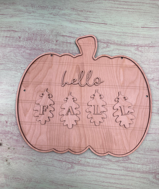 Hello Fall Shiplapped Pumpkin with Garland Layered Sign / Laser Cut Door Hanger / Blanks for DIY Project