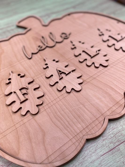 Hello Fall Shiplapped Pumpkin with Garland Layered Sign / Laser Cut Door Hanger / Blanks for DIY Project